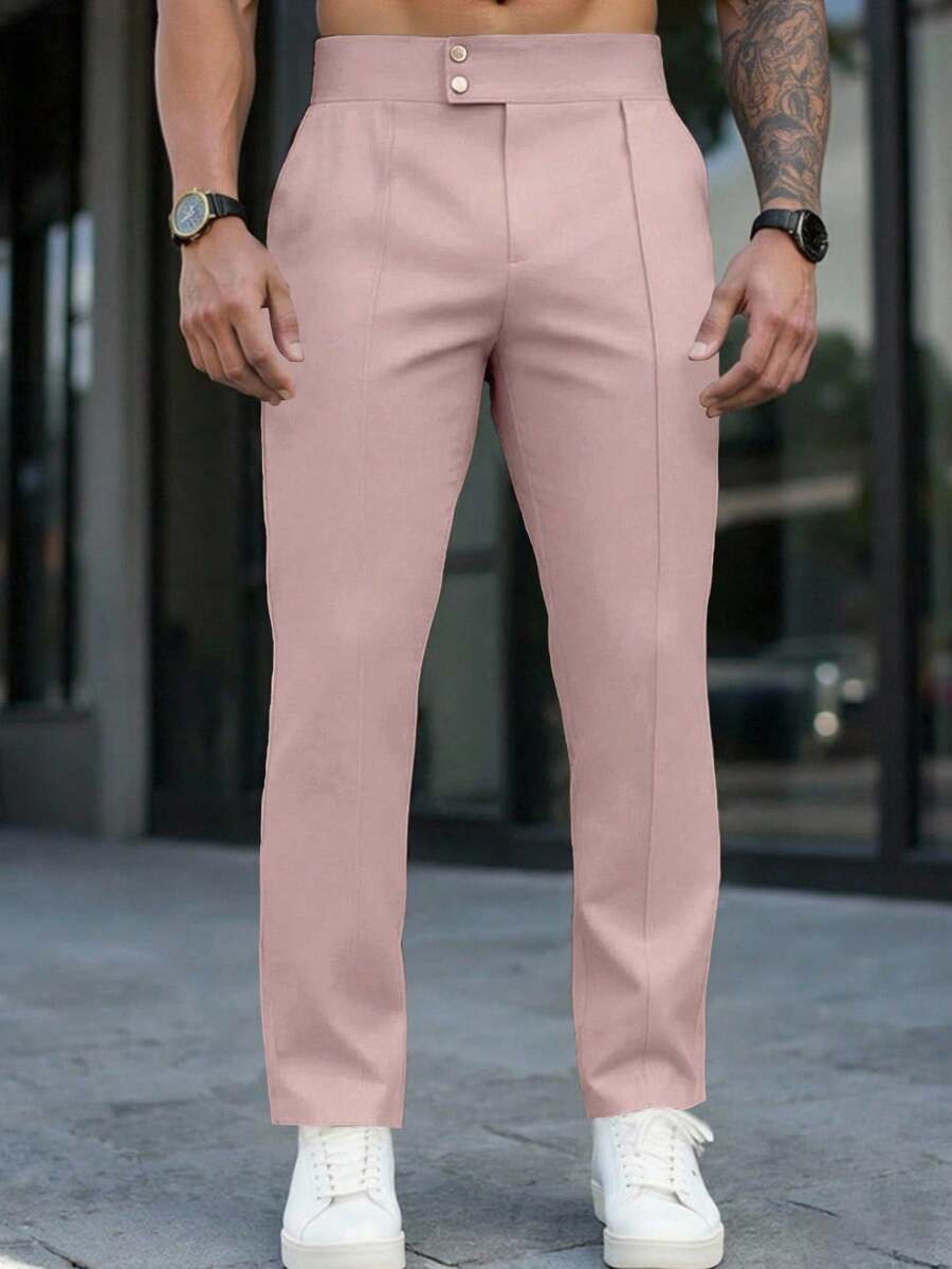 Manfinity Mode Men's Minimalist Minimalist Business Business Casual Pleated Waist Suit Pants, Office Commute Party Work Wedding Dusty Pink Summer Old Money,Daily Leisure, Weekend Trips, Outdoor Activities, Travel Expeditions, Relaxed Work Environments Or Semi-Formal Occasions, Boyfriend/Husband Gift, Anniversary /Birthday Gift Party Summer Vacation Holiday,Wedding,Spring To Summer,Easter,Y2k,Vintage,Festival - Dusty Pink - View 1