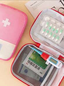 Portable Medicine Organizer, Travel First Aid Kit With Multiple Compartments, Large Capacity Pouch For Home & Emergency Use - Red - View 6