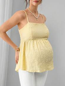 SHEIN 孕妇提花褶裥休闲日常吊带背心 - 黃色 - 查看 4