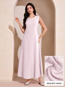 Graceveil 女士纯色系带腰部不对称下摆无袖连衣裙，搭配优雅两件套 - 淡紫色 - 查看 8