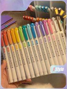 15Pcs Dual Tip Highlighters Set, Mild Color Fluorescent Markers, Double Ended Broad & Fine Tips, Ideal For Coloring & Underlining, Back To School - multicolor - View 8