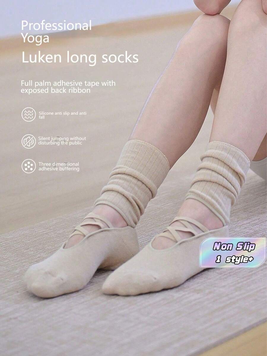 SHEIN 1 Pair Yoga Socks With Grips Non Slip Toeless Tabi Socks For Pilates Dance Barre Workout Terry Cloth Bottom Floor Socks Women Gift For Fitness Lover Holiday Must Have - Multicolor - View 1
