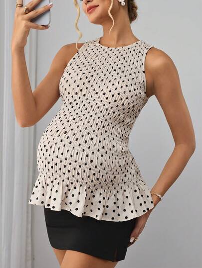 Momance 2 Styles Maternity Sleeveless Tops: 1. Black Ruched Waist + Ruffle Hem, Flattering & Slimming; 2. Polka Dot Tie Shoulder + Elastic Waist, Comfortable & Accommodating For Pregnancy, Suitable For Daily Maternity Wear Business Casual Women Tops Tops For Women Elegant Classy Elegant Top For Woman Y2k Tops Yoga Tops