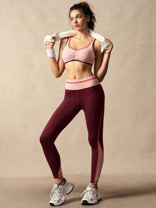 VARSITIE 女士撞色滚边露背短款背心和紧身裤运动套装 - 彩色 - 查看 7