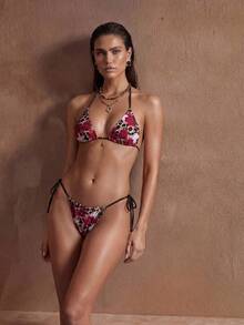 Anewsta Bộ bikini gợi cảm buộc dây cổ, họa tiết hoa, dành cho nữ, thích hợp mặc đi biển mùa hè. - Nhiều màu - Xem 3