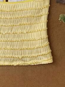 Elavelle Áo hai dây kiểu dáng mảnh, chất liệu vải jacquard, họa tiết sao biển, thích hợp mặc bikini mùa xuân/hè dành cho nữ. - Màu vàng - Xem 5