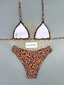 Swim Vcay Bộ bikini tam giác phong cách retro ngọt ngào và quyến rũ mùa Xuân/Hè 2026, áo tắm rời cao cấp buộc dây, tối giản, họa tiết da báo đen hồng. - Nhiều màu - Xem 2