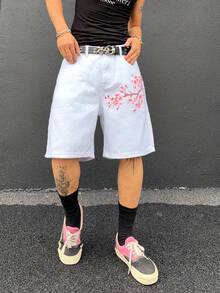 Manfinity EMRG Men's Denim Print Wide Leg Shorts - White - View 6