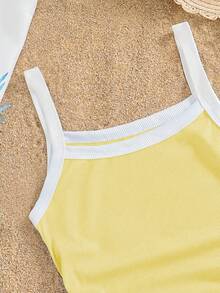 Tween Girls' Casual Contrast Color Snug Fit Knit Camisole,Butter Yellow Tanktop For Summer,City Break And Vacations,Versatile All-Match Clothes - Yellow - View 3
