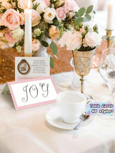 SHEIN 40 Thẻ giấy Kraft màu hồng, viền kim loại, có thể gập lại, dùng cho đám cưới, sinh nhật, tiệc mùa xuân, tiệc cocktail, thẻ tên bàn, lễ tốt nghiệp, quà cảm ơn, quà tặng thiết yếu, quà tặng lan truyền.