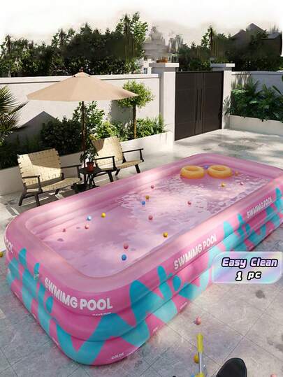 1 Large PVC Inflatable Swimming Pool, Double-Layer Sealed Air Valve, Bottom Drainage Device, No Electricity Required, And Includes A Variety Of Accessories Suitable For Garden Water Parties.