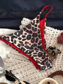 Swim SXY Bộ đồ bơi 2 mảnh dành cho nữ, họa tiết da báo, đồ bơi gợi cảm đi biển với hai mặt màu đỏ và điểm nhấn ngọc trai. - Nhiều màu - Xem 7
