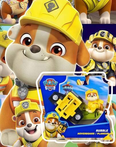Spin Master Đồ chơi Rubble của Paw Patrol dành cho trẻ em, mô hình chú chó hoạt hình kèm xe trượt bay, đồ chơi mini tương tác, quà tặng cho bé trai và bé gái từ 3 tuổi trở lên, bộ đồ chơi nhập vai, quà tặng sinh nhật.