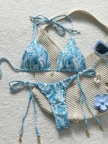 SHEIN Swim Vcay Springbreak Beach Shell Print Bikini Set - Blue - View 7