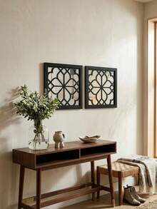 Cirelle 1pc Square Decorative Wall Mirror | Geometric Hollow-Out Window Mirror| Easy-To-Hang Accent Mirror For Entryway Decor - multicolor - View 2