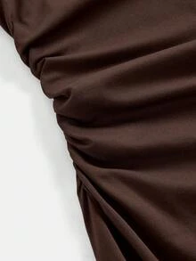 SHEIN Girlism 儿童青少年女孩无袖纯色修身连衣裙，长款晚礼服，褶皱编织，不对称下摆，优雅，适合派对、约会、重要家庭聚会等场合。无袖连衣裙，棕色婚礼宾客礼服，女士棕色连衣裙，女士连衣裙，褶皱中长连衣裙，无袖棕色连衣裙，褶皱腰部连衣裙，女士棕色连衣裙，女士棕色连衣裙，母亲节连衣裙，夏季连衣裙 - 咖啡棕 - 查看 5