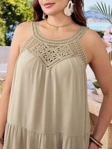 Rosumi Vacation Style Hollow Collar Sleeveless Plus Size Dress Gym Brown Summer - Apricot - View 7