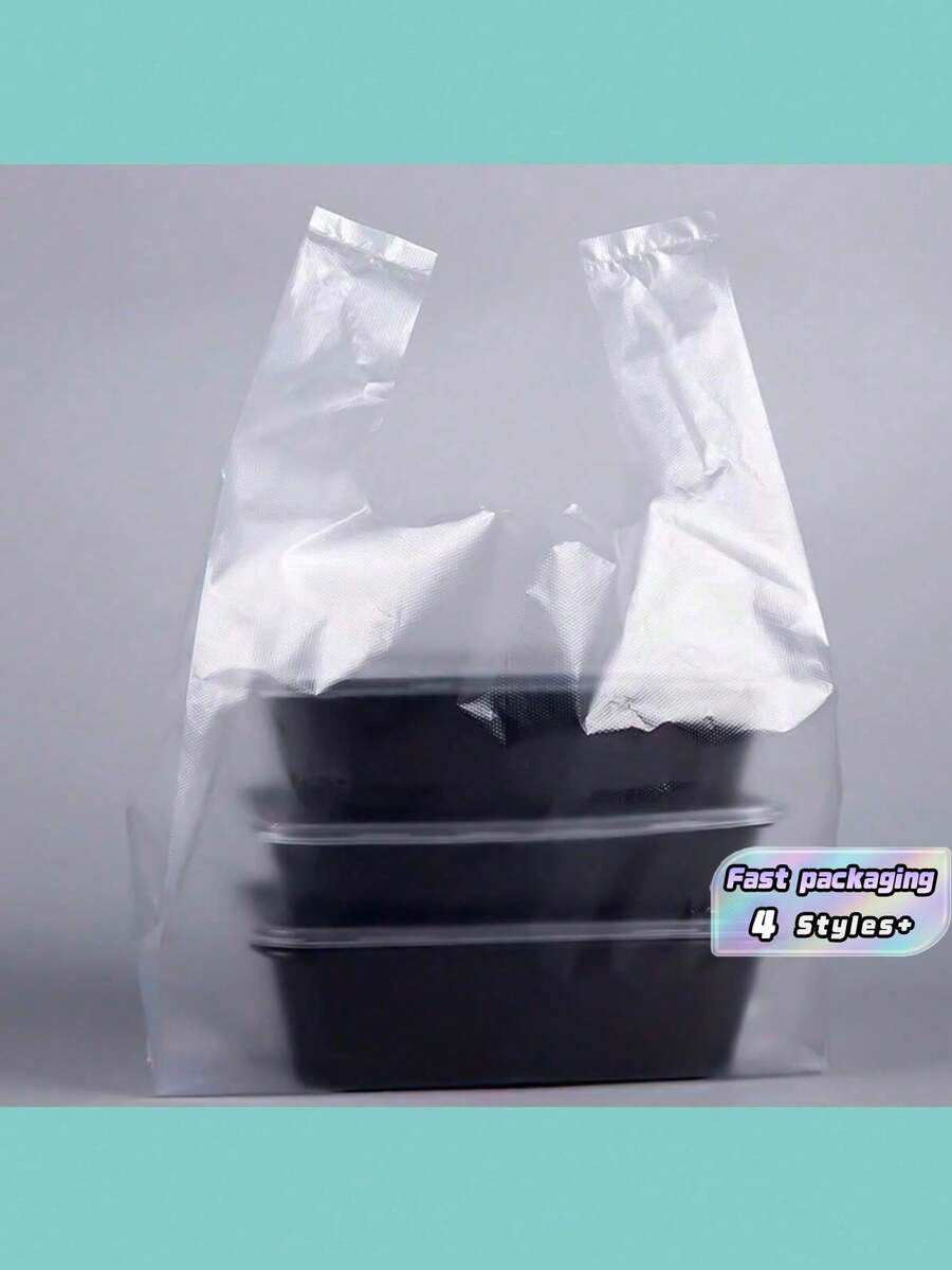 SHEIN A Set Of 100 White Transparent Plastic Bags, Breakfast Bags, Disposable Food Packaging Bags, Supermarket Grocery Plastic Bags Suitable For Daily Use - Multicolor - View 1