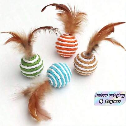 4PCS Cat Toys Random Color Ball Design Cat Teaser Toy For Cat For Interaction