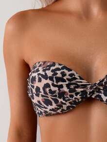Swim Basics Women Leopard Print Resort Bandeau Two-Piece Bikini Set And Swim Bottoms Random Print Summer Beach, Bathing Suit - Multicolor - View 3