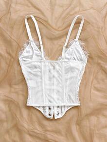 Soleia Women's Fashion Lace Patchwork Hollow Out Drawstring Camisole No Chest Padding - White - View 2