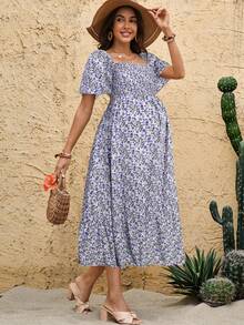 Boho Mama Vestido de maternidad con estampado floral para vacaciones - Púrpura malva - Ver 6