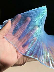 2 Yards Mermaid Iridescent Gradient Ruffled Layered Pleated Lace Organza Fabric Trim Decorative Material For DIY Sewing Wedding Dress Embellishment Home Craft Supply Must Have - Light blue - View 7