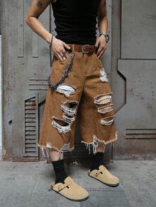 Manfinity EMRG Quần jeans nam cỡ lớn, ống rộng, dáng suông, rách gấu, có túi, kiểu dáng quần jeans rách. - Cà phê nâu - Xem 4