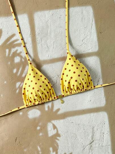 Swim Mod Áo bikini hai dây cổ yếm in họa tiết vỏ sò vàng ngẫu nhiên, kiểu áo bơi gợi cảm cho kỳ nghỉ hè.