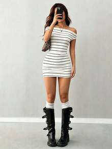 INAWLY Sexy Off-Shoulder Ruched Mini Dress - Black - View 6