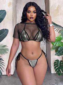 Slaydiva Bộ bikini 3 mảnh gợi cảm cho kỳ nghỉ biển năm 2026, gồm áo croptop khoét eo và áo bikini tay ngắn khoét eo, cùng bikini gợi cảm. - Nhiều màu - Xem 6