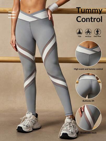 VARSIVA Leggings deportivos de mujer con cintura asimétrica de color contrastante