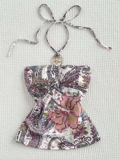 Elamini Áo hai dây cổ yếm đính sequin hoa và sao biển dành cho nữ, thích hợp cho kỳ nghỉ hè, phong cách thường ngày.