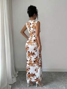 SHEIN Raffinéa Đầm dạ hội thanh lịch bán chạy nhất năm 2026, đầm maxi không tay xẻ tà, cổ chữ V, thích hợp cho mùa xuân, hè, thu và đông, phù hợp cho tiệc sinh nhật, họp mặt, hẹn hò, bữa tối nghỉ dưỡng và các dịp khác, thể hiện vẻ thanh lịch, lãng mạn mới mẻ với họa tiết hoa nhí, cổ chữ V, xẻ tà, xẻ tà. - Nhiều màu - Xem 3