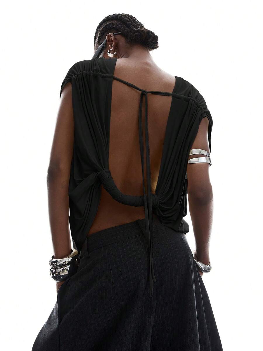 LYSMO 2026 New Minimalist Solid Color Backless Camisole Top For Women, Black - Black - View 1