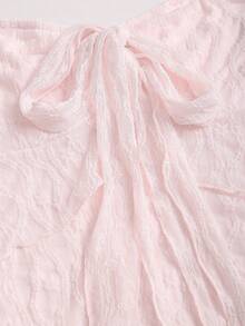 Sweetra Women's Elegant Baby Pink Summer Embroidered Ruffle Hem Mini Dress, Style Party Beach Dress,Ideal For Vacation,Festivals And Outings - Baby Pink - View 5