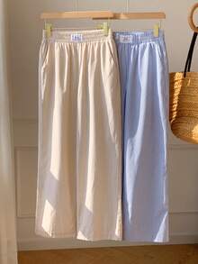 SHEIN Comfortcana 2pcs Women Casual Striped Wide Leg Pants Set - Multicolor - View 3