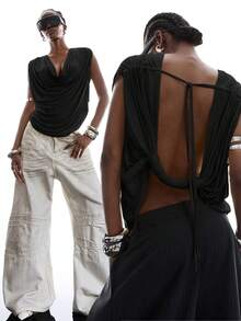 LYSMO 2026 New Minimalist Solid Color Backless Camisole Top For Women, Black - Black - View 9