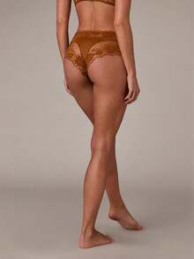 SHEIN BAE 1pc Women's Floral Lace Patchwork Comfortable Bikini Panty - Coffee Brown - View 4