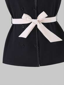 Elladie kids Outfit für große Mädchen, Farbblock ärmelloses Top mit Kragen kombiniert mit vielseitigen Lässig Hosen, geeignet für den Arbeitsweg, Ausflüge, Lässig Chic, Sommersaison - Schwarz - Übersicht 7