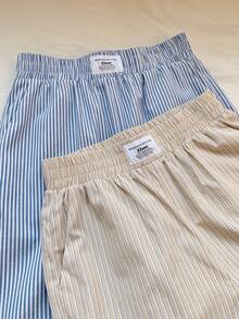 SHEIN Comfortcana 2pcs Women Casual Striped Wide Leg Pants Set - Multicolor - View 4