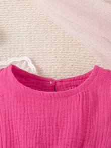 SHEIN Đứa bé gái Nơ mặt trước Xù Hoa Sen Áo ba lỗ & Xù Hoa Sen Quần short - Màu Hồng Tươi - Xem 4