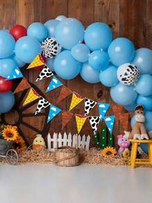 12 24 Piezas Conjunto de decoración para fiesta de cumpleaños con tema de dibujos animados, incluye banderines con nubes y cielo azul, banderines con estampado de vaca, pancarta de vaquero del oeste para decoración colgante en fiesta de cumpleaños, baby shower y suministros para fiestas - Multicolor - Ver 12
