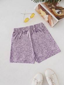 Quần short nữ mùa hè kiểu dáng thường ngày đi biển, in hình cây cọ và chữ, cạp chun, có dây rút. - Màu tím - Xem 2