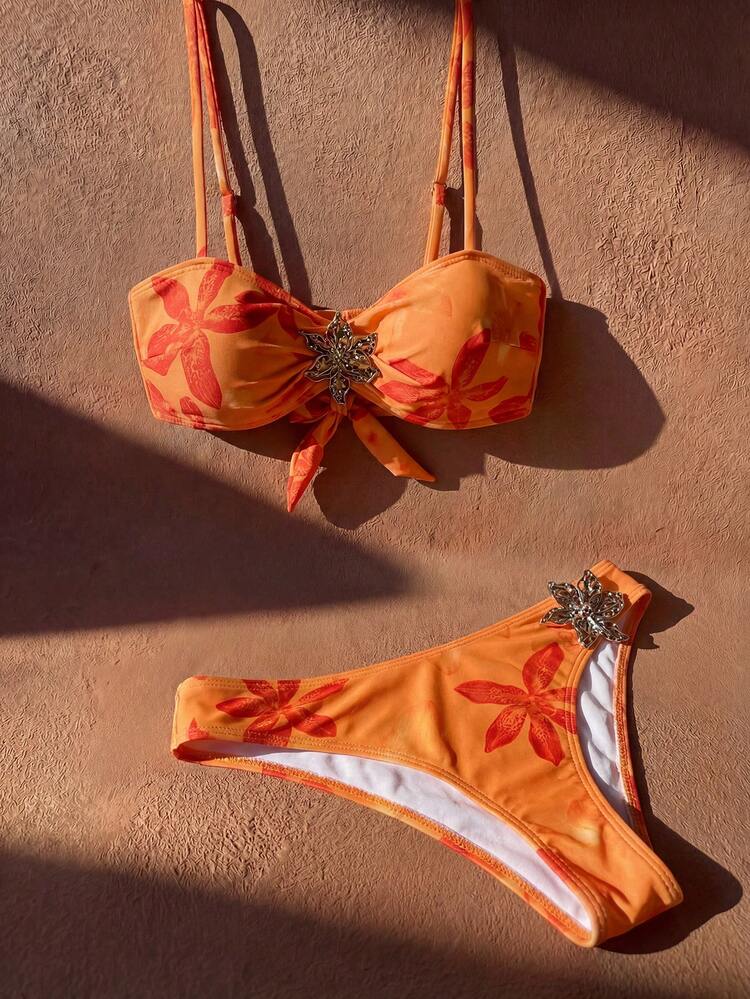 Women's Summer Beach Floral Print Sexy Bikini Swimsuit Set