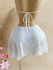 SHEIN WYWH 女士度假米色针织纹理不对称荷叶边系带迷你裙，适合派对、性感、情人节、约会、下午茶、街头、城市度假、西部风情、音乐节、海滩、夏季穿着 - 淺藍色 - 查看 2