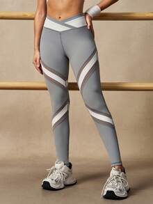 VARSIVA Women's Contrast Color Asymmetric Waistband Sports Leggings, Elegant Legging, Summer Legging, Suitable For Tennis Casual Vacation Sports - Multicolor - View 2