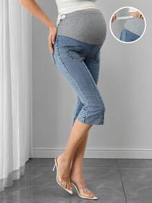 Quần jean bầu lửng có túi phối nhiều lớp, cạp điều chỉnh được. - Rửa trung bình - Xem 4