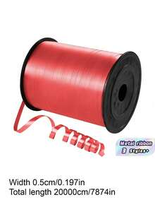 SHEIN 1 Roll, 250 Yard Red Curling Ribbon For Gift Wrapping, Balloon String, Wedding, Birthday, - Metallic Shiny " Ribbon For Bouquets And Flower Wrapping Paper Valentine DAY, Valentines Wedding, Birthday - Red - View 2