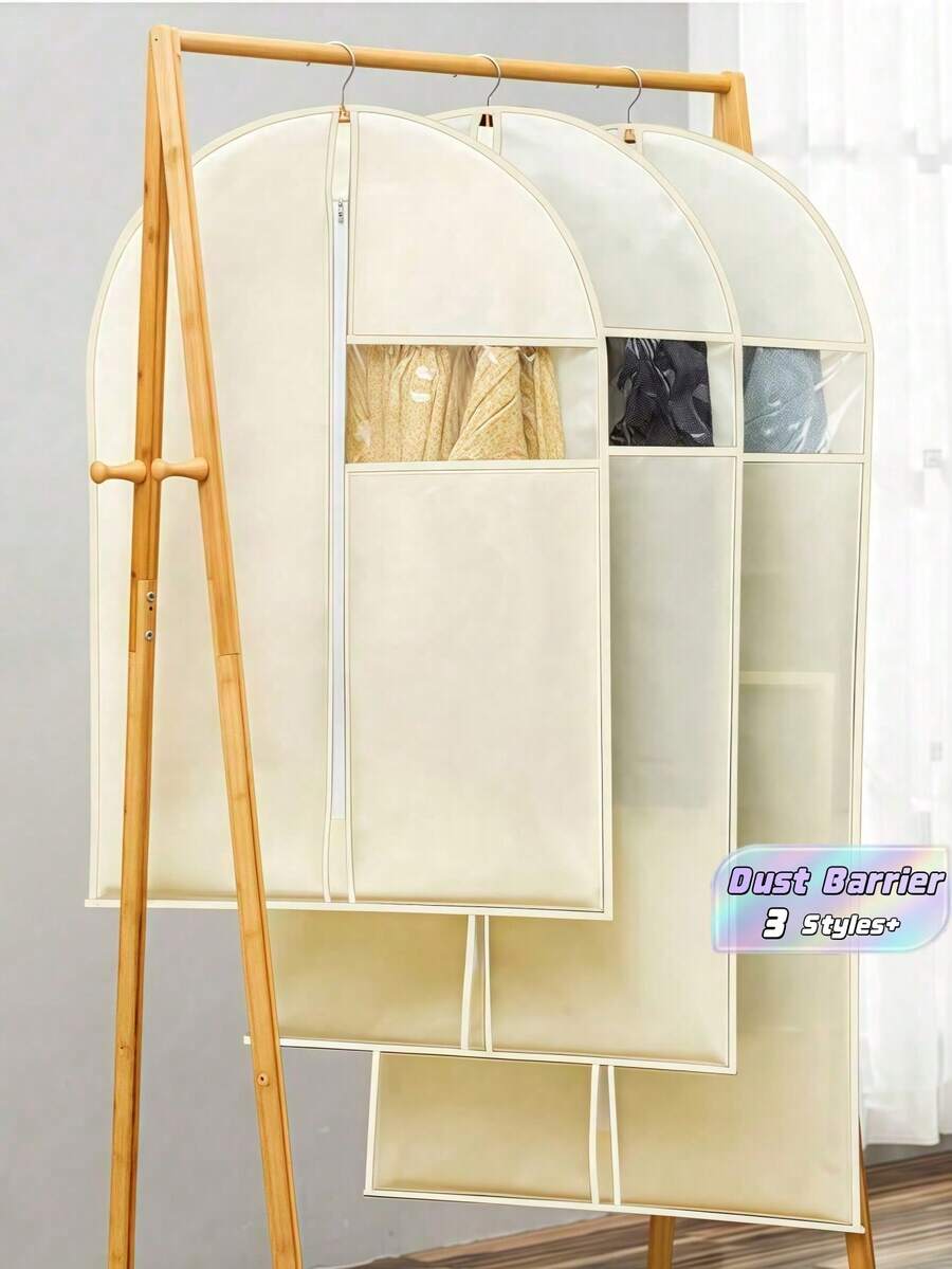 1 Stück faltbarer staubdichter Vliesstoff Kleiderschrank Überzug, mit durchsichtigem Fenster, Anzug/Kleider Schrank Organizer für Aufbewahrung, Reise, Büro, Zuhause, Valentinstags Geschenk, platzsparend, atmungsaktiv, leicht, tragbar, vielseitig verwendbar Aufbewahrungstasche für Damen, Herren, Jungen, Mädchen - Beige - Übersicht 1